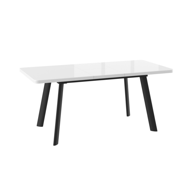 Стол LEON LUX RADIAL-140, раздвижной со стеклом 140(180)х85, БЕЛЫЙ ОПТИВАЙТ/ЧЕРНЫЙ LEON LUX RADIAL 140